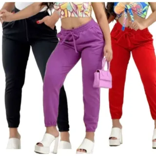 Tendência Jogger: Calça Feminina de Malha Crepe com Cós Alto - Calça Crepe Lilás