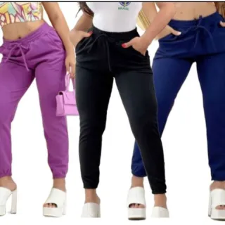 Tendência Jogger: Calça Feminina de Malha Crepe com Cós Alto - Calça Crepe Lilás