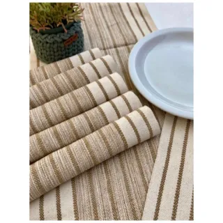 Algodão Chic Tear Americano Jogo - 7 peças - Cru com listrado vermelho