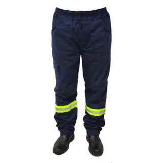 Calça Profissional Brim Cargo com Faixa Refletiva - Azul-marinho