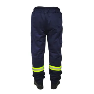Calça Profissional Brim Cargo com Faixa Refletiva - Azul-marinho