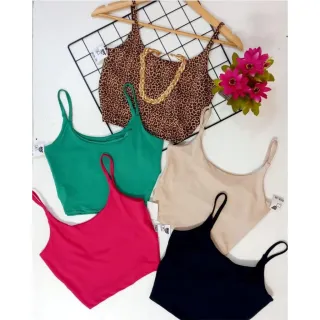 Alça fina suplex cropped feminino casual lisos e estampados em várias cores - Azul Celeste