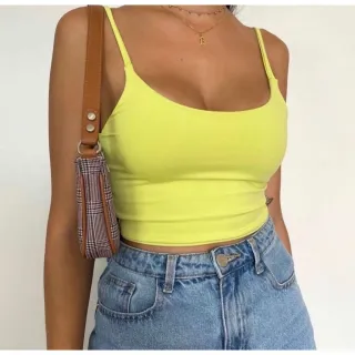 Alça fina suplex cropped feminino casual lisos e estampados em várias cores - Azul Celeste