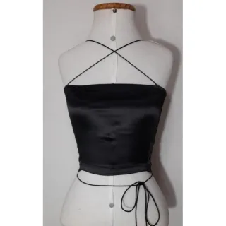 Cropped Faixa acetinado Top com costas nuas - Rosa