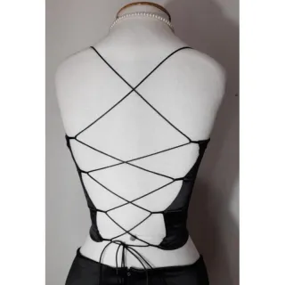 Cropped Faixa acetinado Top com costas nuas - Rosa