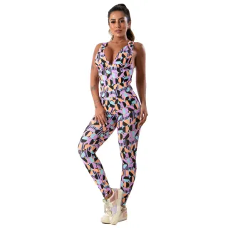Suplex Estampado Macacão Feminino Fitness com Bojo para Academia Ginástica - ESTAMPA SORTIDA