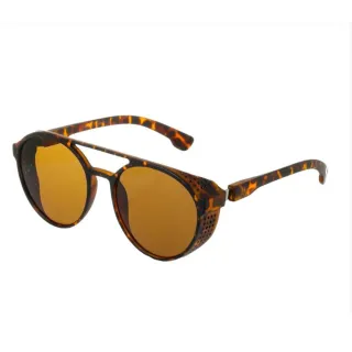 Óculos confortáveis de sol redondo masculino com proteção lateral UV400 para ciclismo à prova de vento - Preto