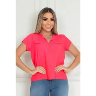 Camisa Básica Secretária Feminina Manga Curta - Raryel - Rosa