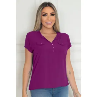 Camisa Básica Secretária Feminina Manga Curta - Raryel - Rosa