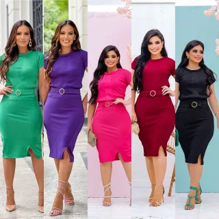 Moda Evangelica Conjunto Feminino Blusa Saia Midi Canelado 193 - Uva