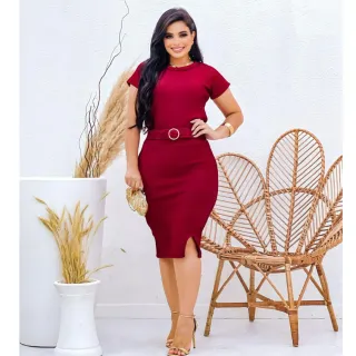 Moda Evangelica Conjunto Feminino Blusa Saia Midi Canelado 193 - Uva