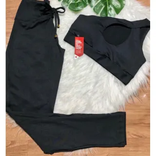 Top com bojo + Conjunto calça legging com cordinha - Uva alcinha