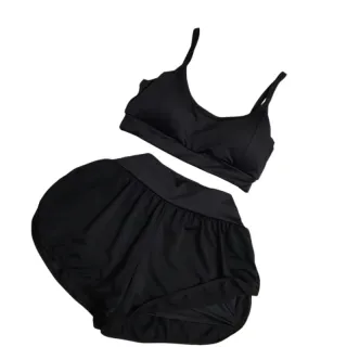 Conjunto Fitness Corrida Top com Bojo e Short Duplo - Roupa de Academia - PRETO COM BRANCO