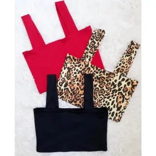 Suplex feminino sem bojo: cropped casual com alça grossa em várias cores lisas e estampadas - Verde Bandeira