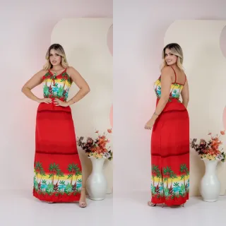 Coleção Verão Vestido Longo em Viscose - Estampa 25