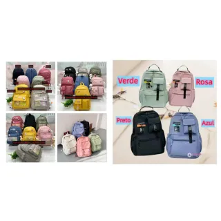 Moda Coreana Casual Feminina Masculina: Mochila Escolar Impermeável - 014Azul