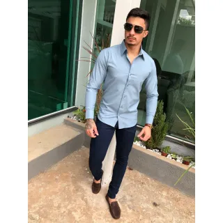 Executivo confortável: Camisa social slim fit masculina para casamento - Rosa