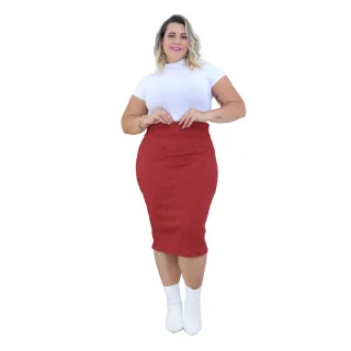 Saia Lápis Cintura Alta com Desenhos 3D - Moda Evangélica - Rose