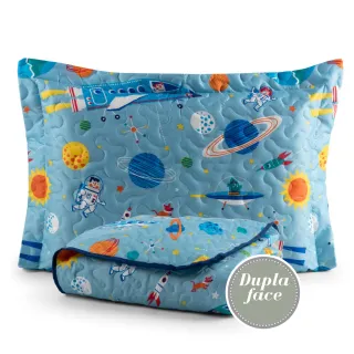 2 Peças Cobre Leito Infantil Solteiro Astronauta Azul Menino Menina - Vale dos Dinos