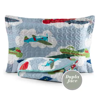 2 Peças Cobre Leito Infantil Solteiro Astronauta Azul Menino Menina - Vale dos Dinos