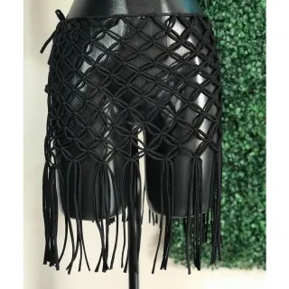 Conjuntos para biquini: saia em macramê e saída de praia em malha - Rosa neon