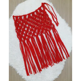 Conjuntos para biquini: saia em macramê e saída de praia em malha - Rosa neon