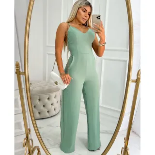 Macacão Pantalona Longo Feminino Luxo - Diversas Cores - Verde-militar
