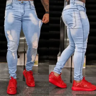 Fashion Week Calça Jeans Masculina Slim Fit Destroyed Skinny - 6