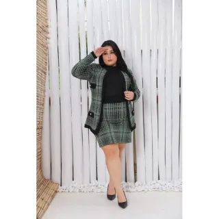 Blazer e Saia com Botões - Conjunto de Roupas Femininas - Verde