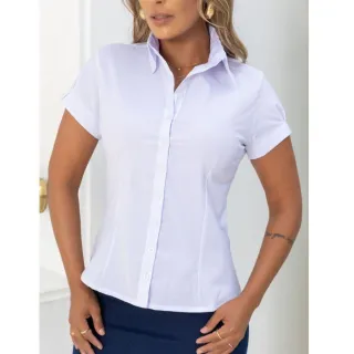 Blusa Feminina Manga Curta Branca Lisa Slim | Moda Evangélica - Preto