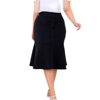 Moda Evangélica Saia Crepe Premium Babado 4 Botões Bolso - Marsala