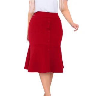 Moda Evangélica Saia Crepe Premium Babado 4 Botões Bolso - Marsala