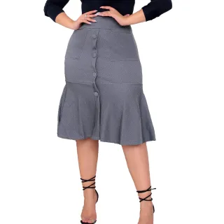 Moda Evangélica Saia Crepe Premium Babado 4 Botões Bolso - Marsala