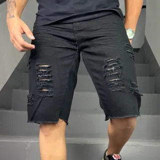 Outlet de fábrica - Shorts masculinos Jeans rasgados Estilo fashion masculino em promoção - Branco