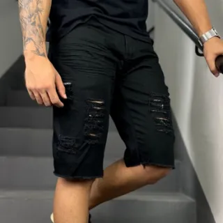Outlet de fábrica - Shorts masculinos Jeans rasgados Estilo fashion masculino em promoção - Branco