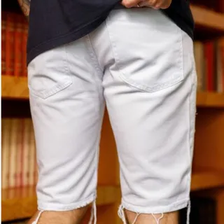 Outlet de fábrica - Shorts masculinos Jeans rasgados Estilo fashion masculino em promoção - Branco