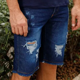 Outlet de fábrica - Shorts masculinos Jeans rasgados Estilo fashion masculino em promoção - Branco