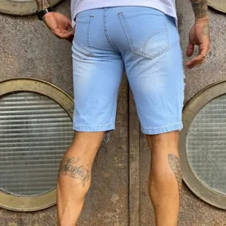 Outlet de fábrica - Shorts masculinos Jeans rasgados Estilo fashion masculino em promoção - Branco