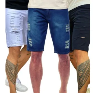 Outlet de fábrica - Shorts masculinos Jeans rasgados Estilo fashion masculino em promoção - Branco