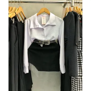 Promoção: Saia feminina curta em bengaline com strass - Tendência - Branco