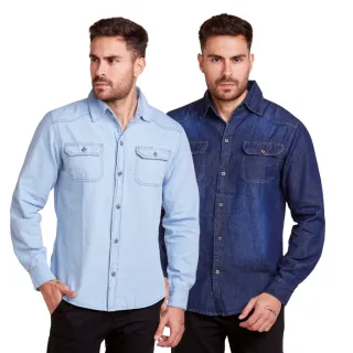 Camisa Social Slim Jeans Masculina Premium - Kit com 2 unidades