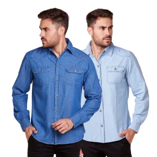Camisa Social Slim Jeans Masculina Premium - Kit com 2 unidades - Médio + Claro