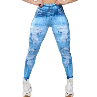 Legging Estampada Feminina Fitness Grossa - Fake jeans cinza