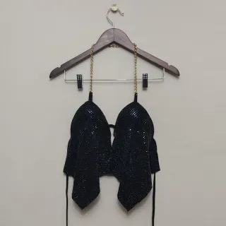 Cropped Frente Única Lurex e Paetê com Corrente Feminino - Rosa Paetê Quadrado Rosa