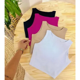 Regata Cropped Feminina Estampada e Lisa - Alça Larga em Suplex - Laranja