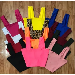 Suplex feminino sem bojo: cropped casual com alça grossa em várias cores lisas e estampadas - Verde Bandeira