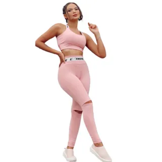 Corte no Joelho Conjunto Fitness Feminino Academia Cós Alto - Nude