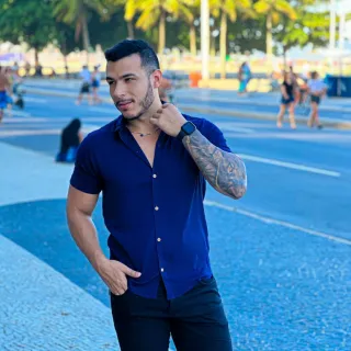 Camisa Masculina Listrada Slim Social Branca Preta Vermelha - Coral