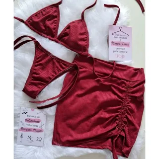 Saia drapeada frontal e biquíni - Lilás