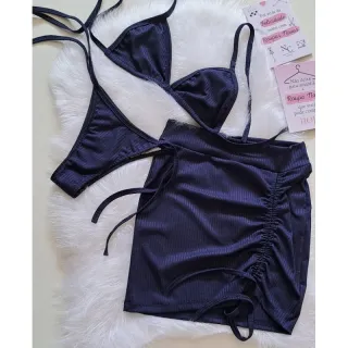 Saia drapeada frontal e biquíni - Lilás